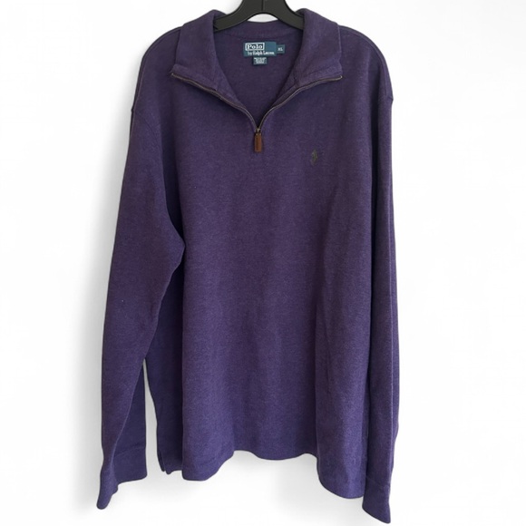 VINTAGE POLO RALPH LAUREN Quarter Zip Sweater Dark Purple Classic Preppy | Sz XL - Picture 1 of 14